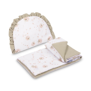 Komplet do wózka Kocyk + poduszka Muślin 76x56 cm – Zestaw pościeli | Beżowy
