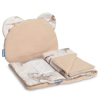 Komplet do wózka Kocyk + poduszka Muślin 76x56 cm – Zestaw pościeli | Brązowy