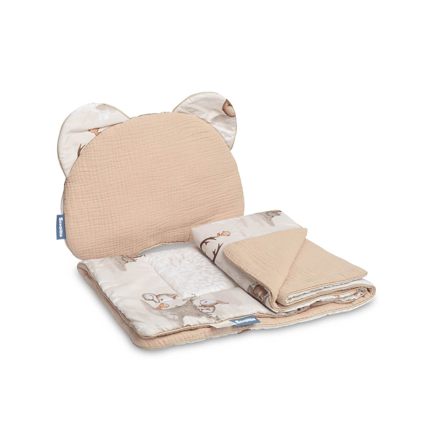 Komplet do wózka Kocyk + poduszka Muślin 76x56 cm – Zestaw pościeli | Brązowy