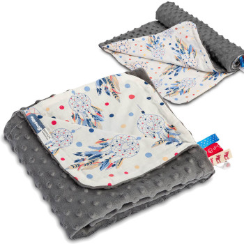 Kocyk Minky lekki 75x100 cm – bawełniany, dwustronny, z wstążeczkami | Łapacze Snów