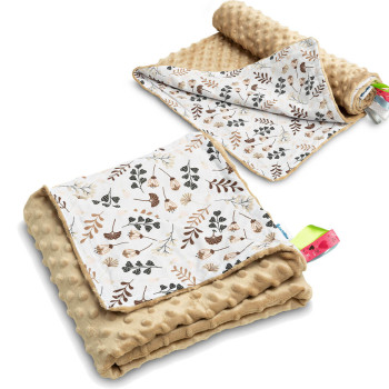 Kocyk Minky lekki 75x100 cm – bawełniany, dwustronny, z wstążeczkami | Cappucino