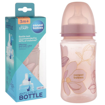 Butelka szeroka antykolkowa 240ml PP EasyStart Canpol babies GOLD pink