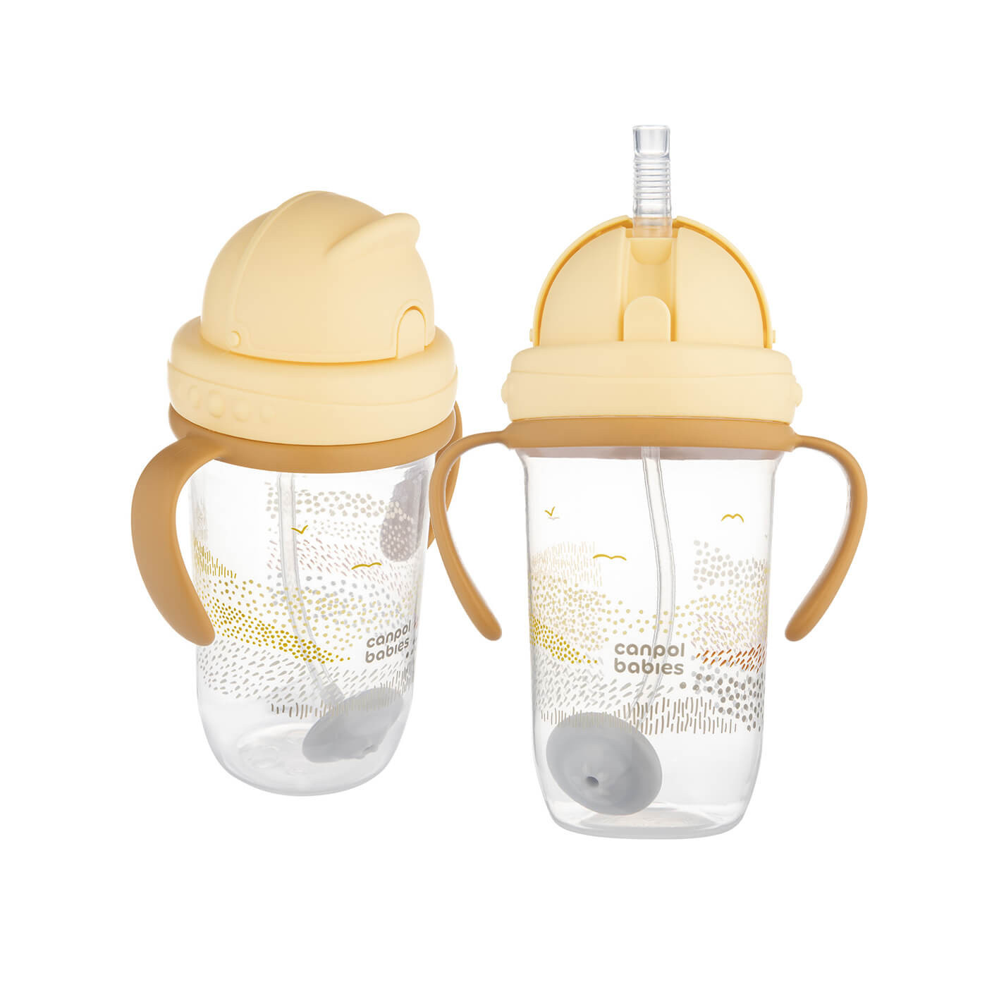 Kubek niekapek z rurką silikonową z odważnikiem 270 ml Canpol | Mountains Żółty