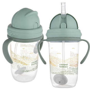 Kubek niekapek z rurką silikonową z odważnikiem 270 ml Canpol | Mountains Zielony