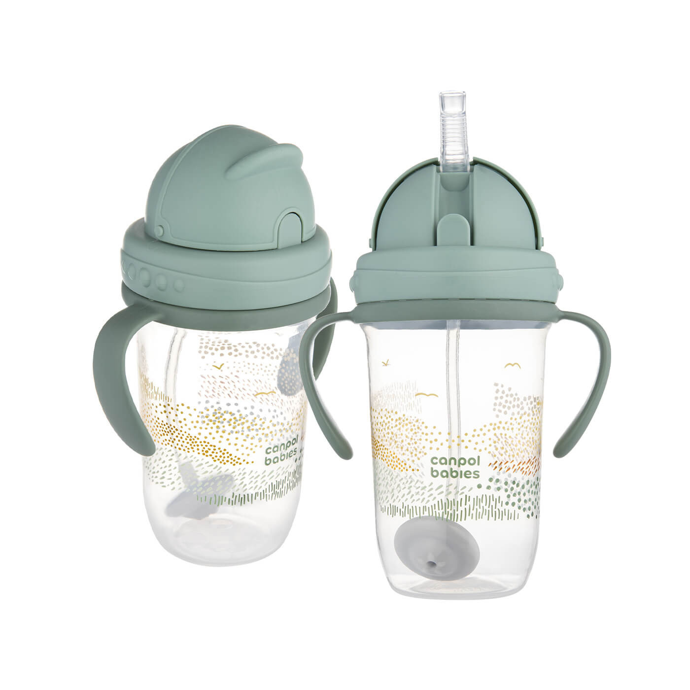 Kubek niekapek z rurką silikonową z odważnikiem 270 ml Canpol | Mountains Zielony