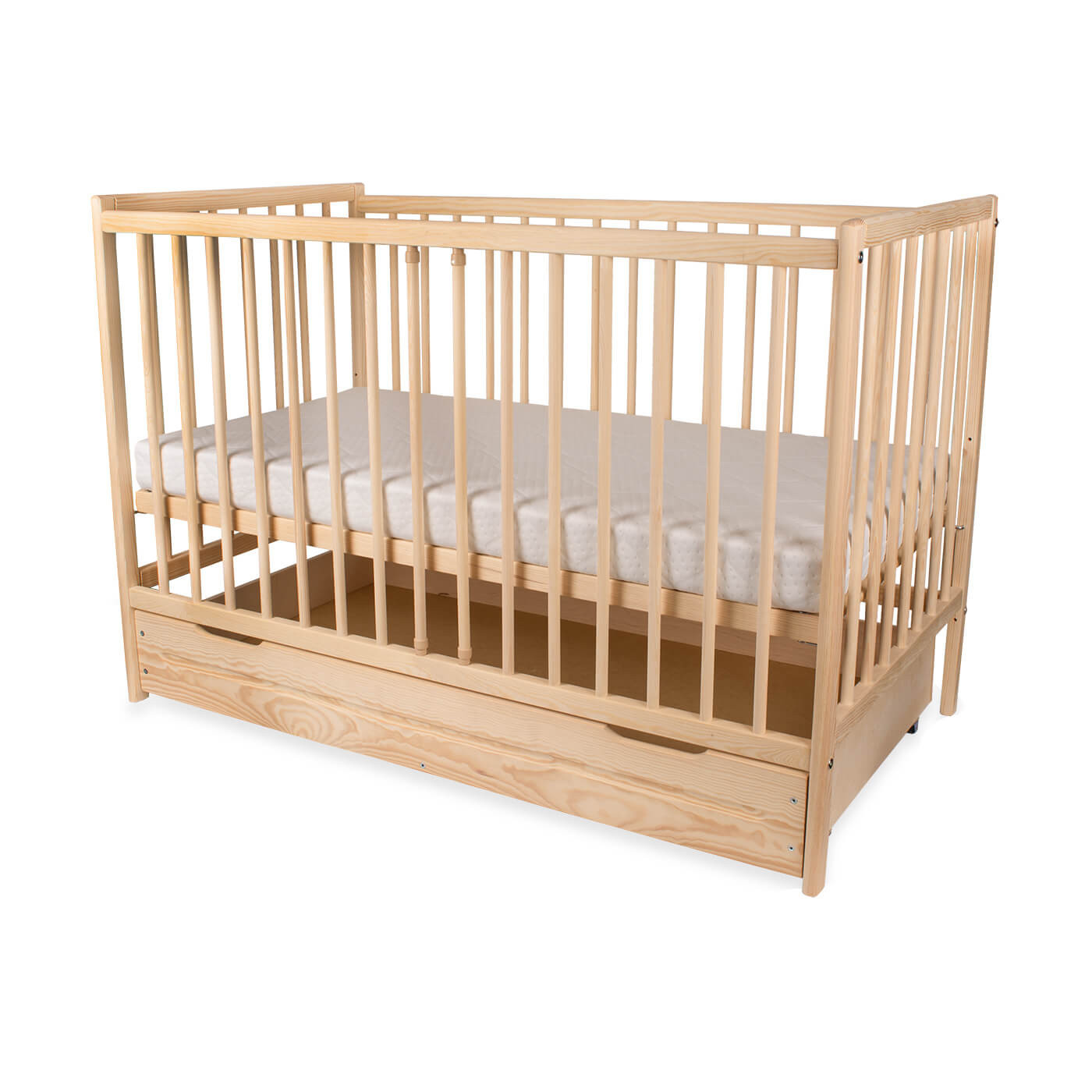 Łóżeczko dziecięce z szufladą naturalne nielakierowane ECO wyjmowane szczeble