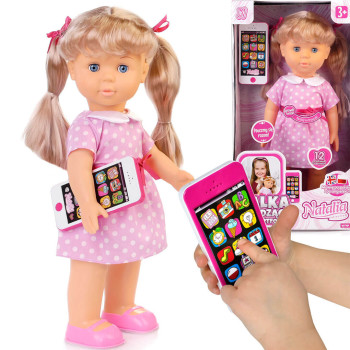 Lalka Natalia chodząca z smartfonem 41 cm – interaktywna lalka mówiąca po polsku i angielsku