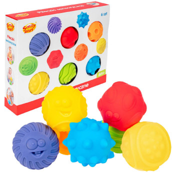 Zestaw 6 miękkich piłeczek sensorycznych dla niemowląt od 6 m-ca