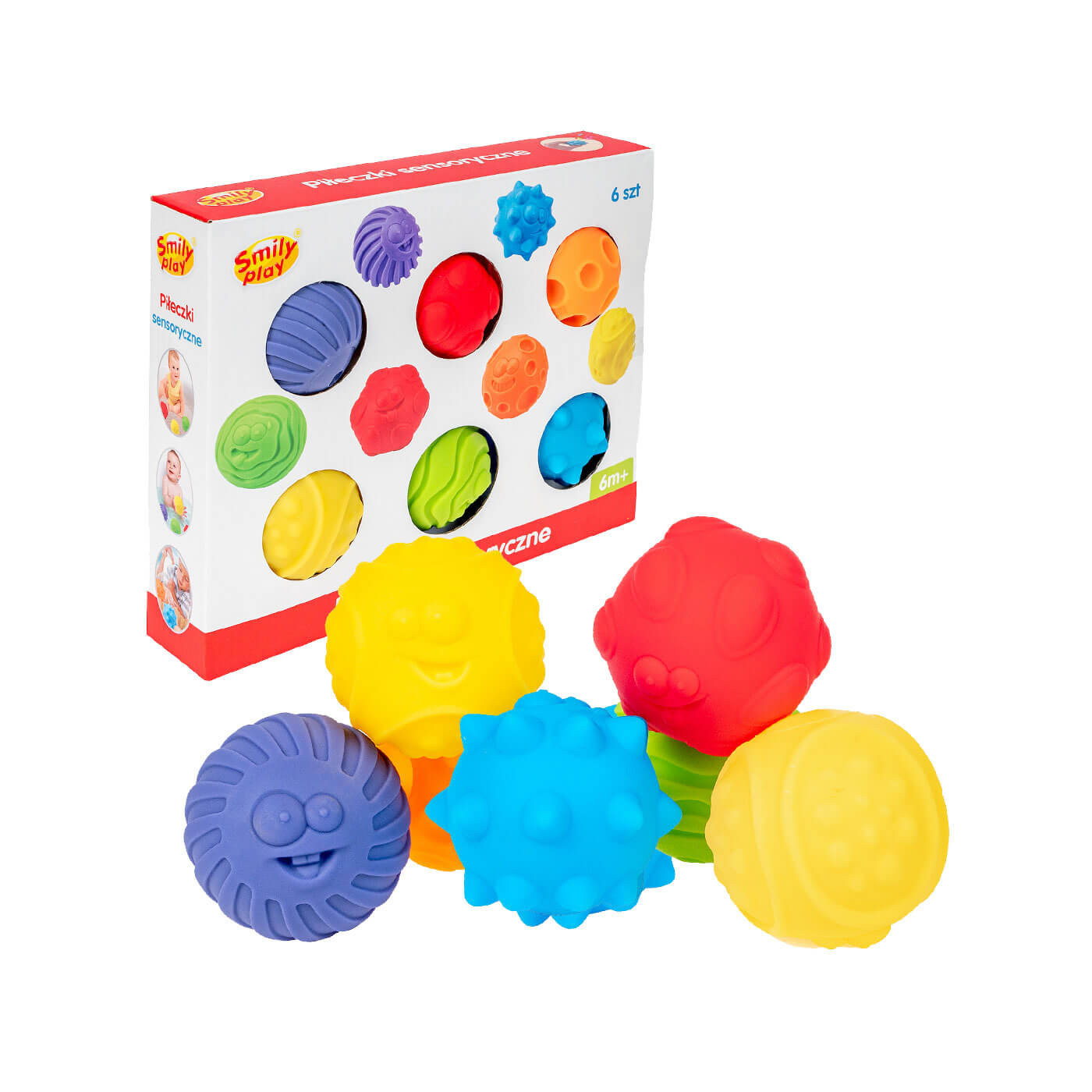 Zestaw 6 miękkich piłeczek sensorycznych dla niemowląt od 6 m-ca