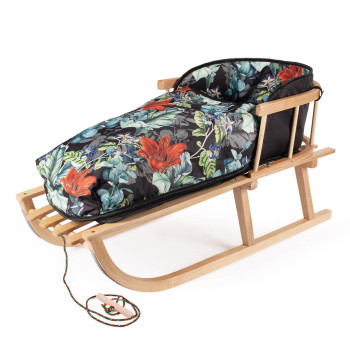 Sanki z oparciem + śpiworek ciepły + sznurek z uchwytem