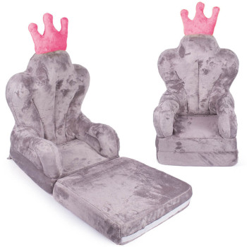 Fotelik pluszowy dla dziecka, rozkładany fotel dziecięcy - Szary Tron dla chłopca Prince