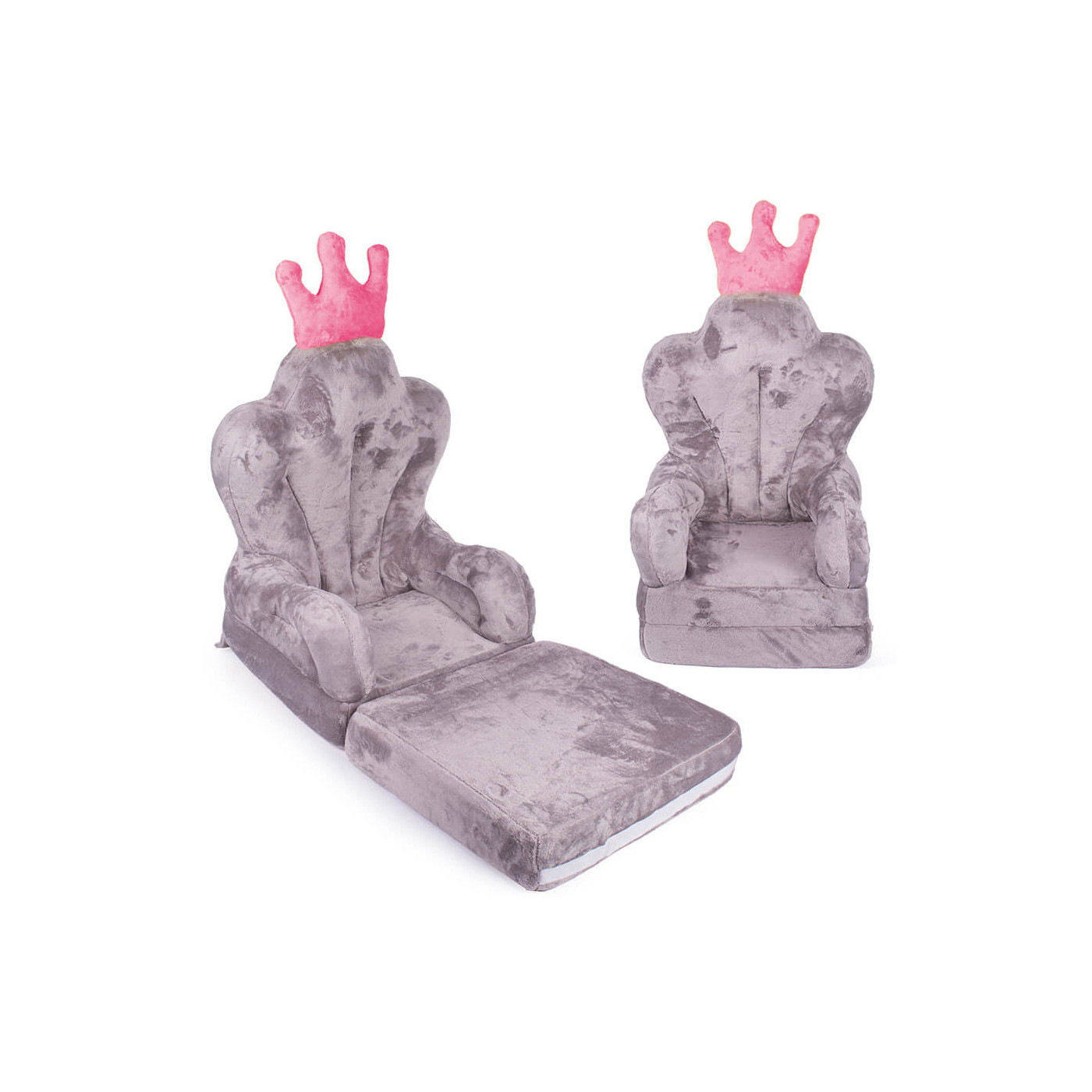 Fotelik pluszowy dla dziecka, rozkładany fotel dziecięcy - Szary Tron dla chłopca Prince