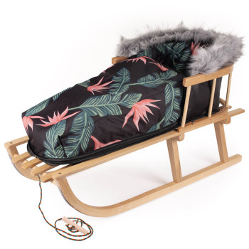 Sanki z oparciem + stylowy śpiworek ciepły + sznurek z uchwytem