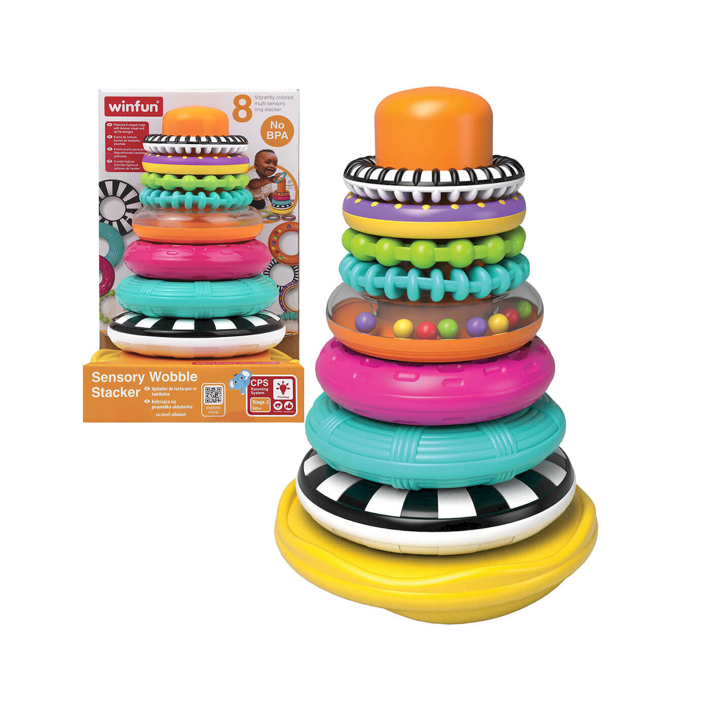 Piramidka sensoryczna, wieża do układania Anek Winfun – bezpieczna zabawka dla niemowlaka