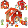 Drewniana remiza strażacka z figurkami - zabawka edukacyjna od 18 m-ca dla dziecka