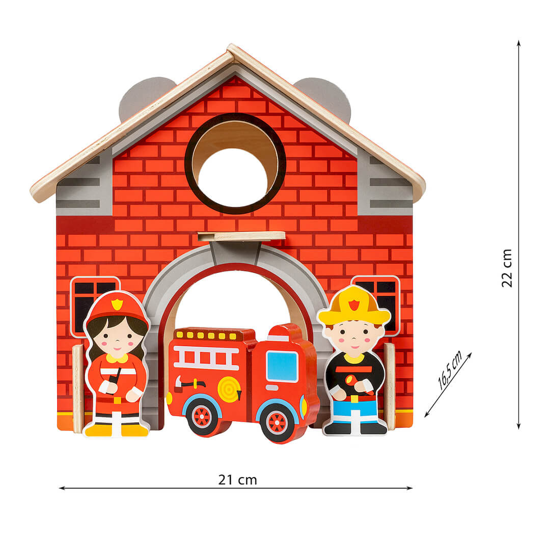 Remiza strażacka drewniana zabawka dla maluszka 