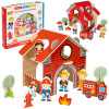 Drewniana remiza strażacka z figurkami - zabawka edukacyjna od 18 m-ca dla dziecka
