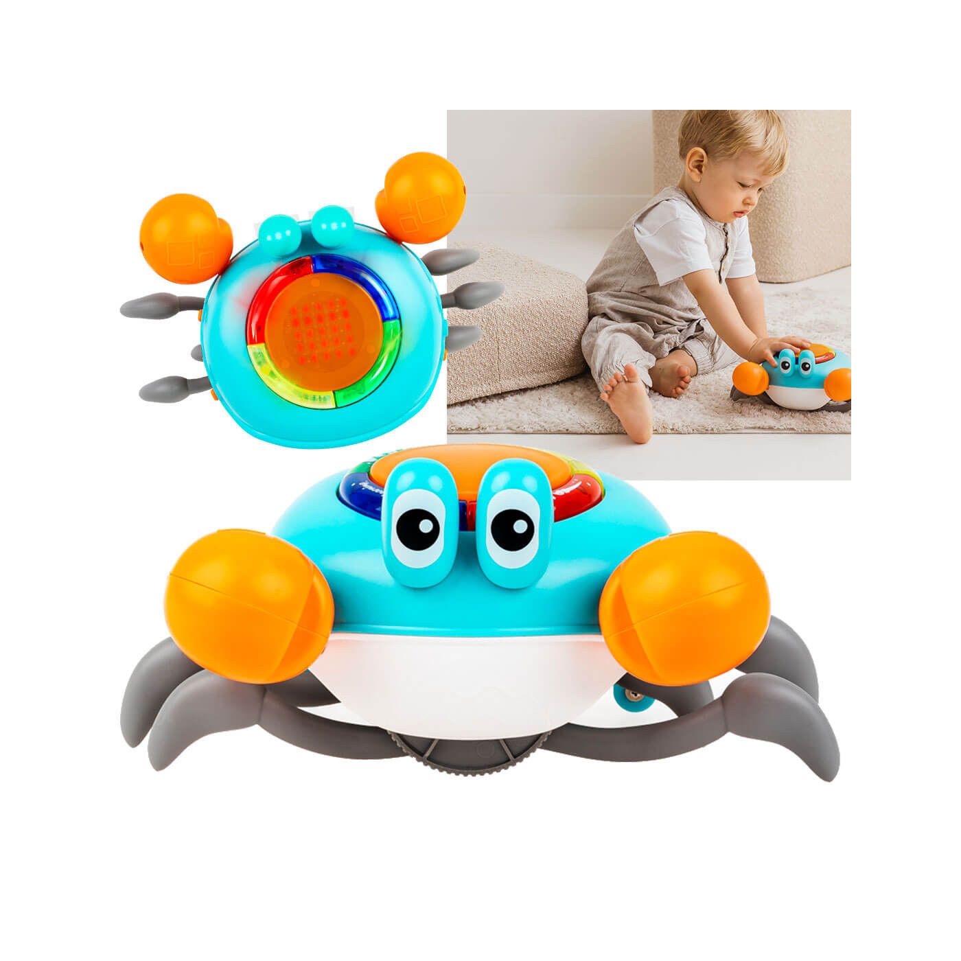 Krab Mądrala, zabawka do raczkowania z dźwiękiem mówiąca po polsku Dumel