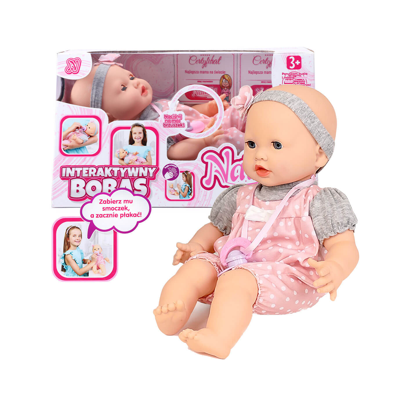 Lalka bobas mimiczna interaktywna lalka mówiąca niemowlę 41 cm – mówi, śpi, reaguje