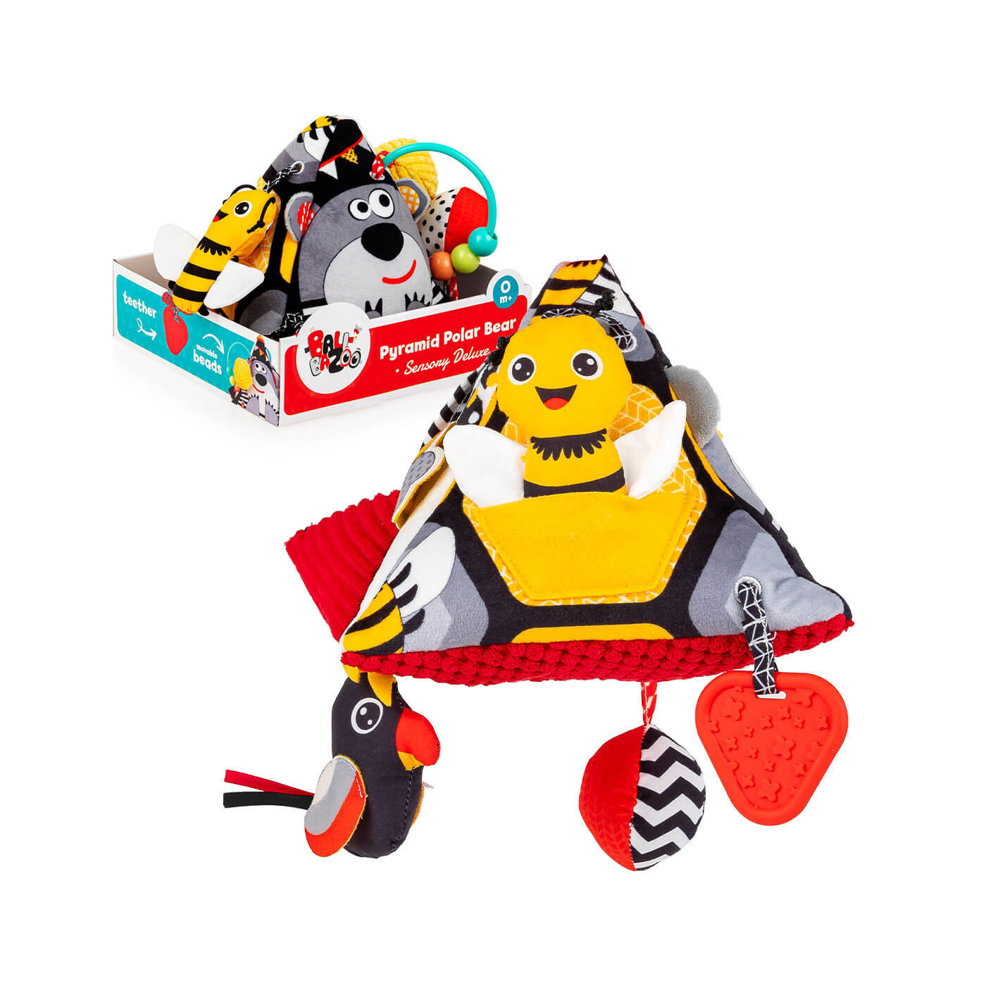 Piramidka sensoryczna pluszowa Miś z lusterkiem i dzwoneczkiem