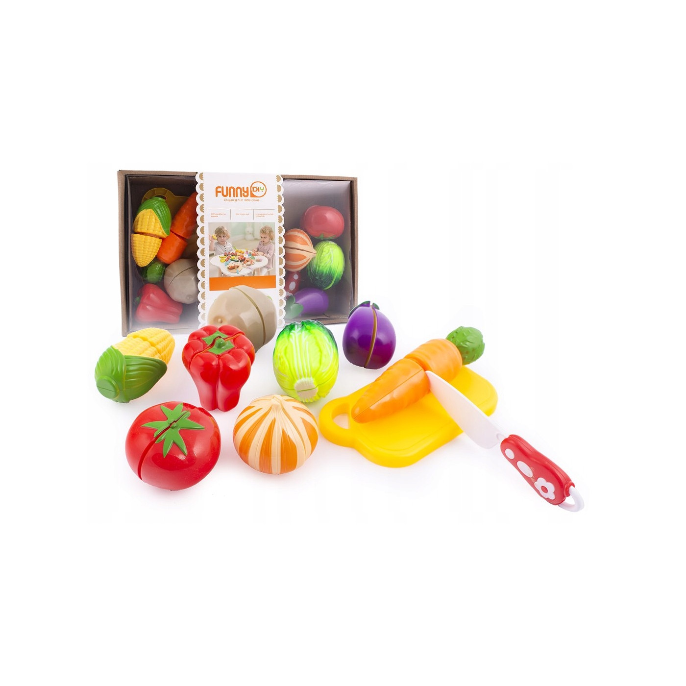 Zestaw warzyw, owoców na rzep z akcesoriami deska nożyk 10 el.