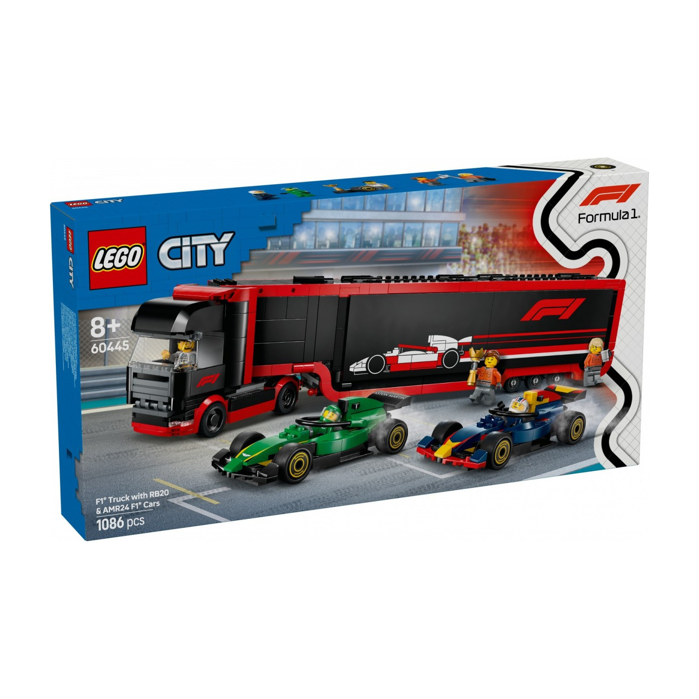 Klocki LEGO City 60445 F1 Ciężarówka z bolidami RB20 i AMR24 F1