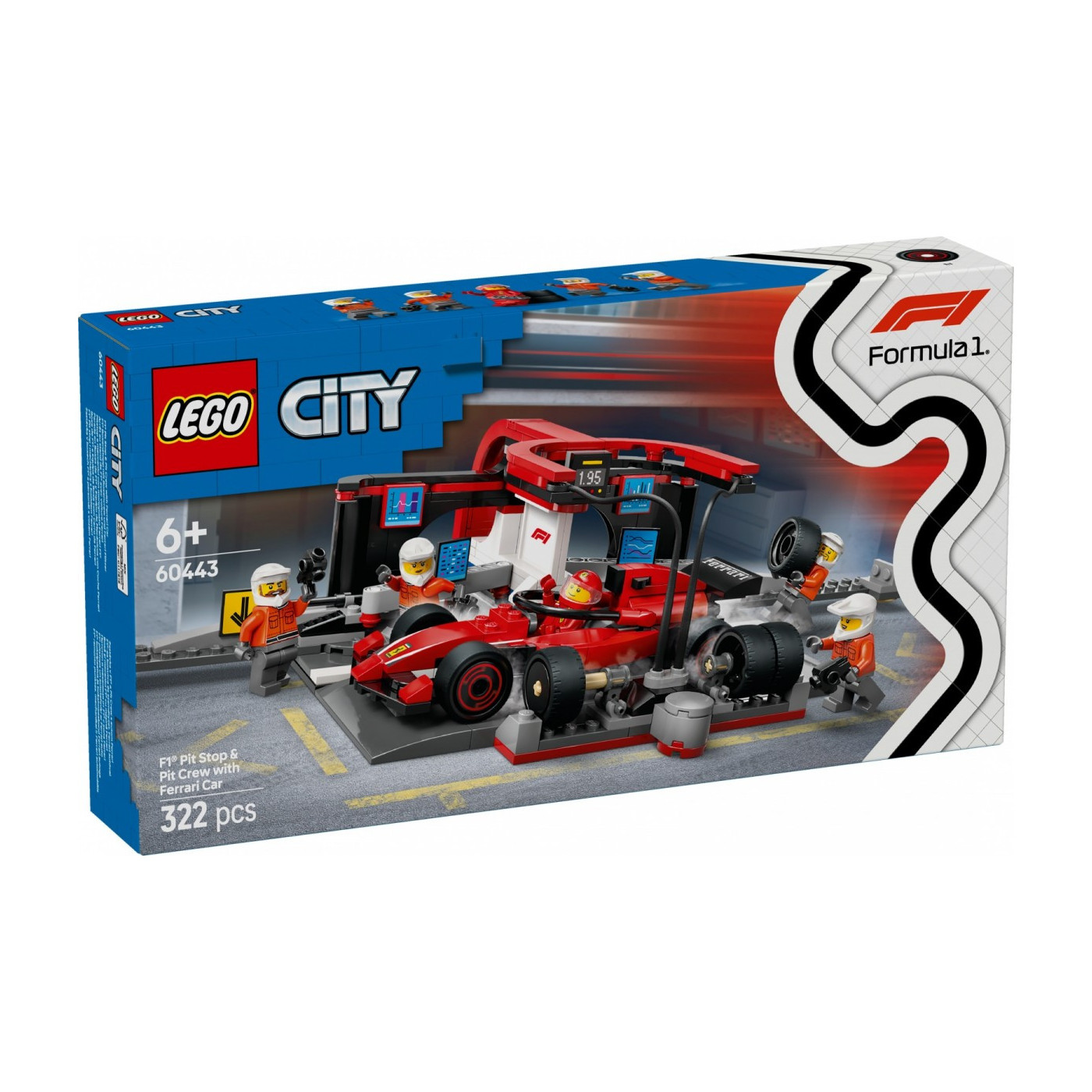 Klocki LEGO City 60443 F1 Pit stop i mechanicy z bolidem Ferrari