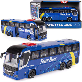 Autobus zabawka z napędem frykcyjnym i dźwięk i światło - otwierane drzwi | Niebieski