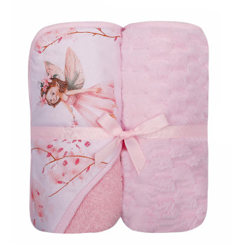 Miękki kocyk Coral 90x80 cm + okrycie kąpielowe z kapturkiem 100x100 cm dwupak | Różowy