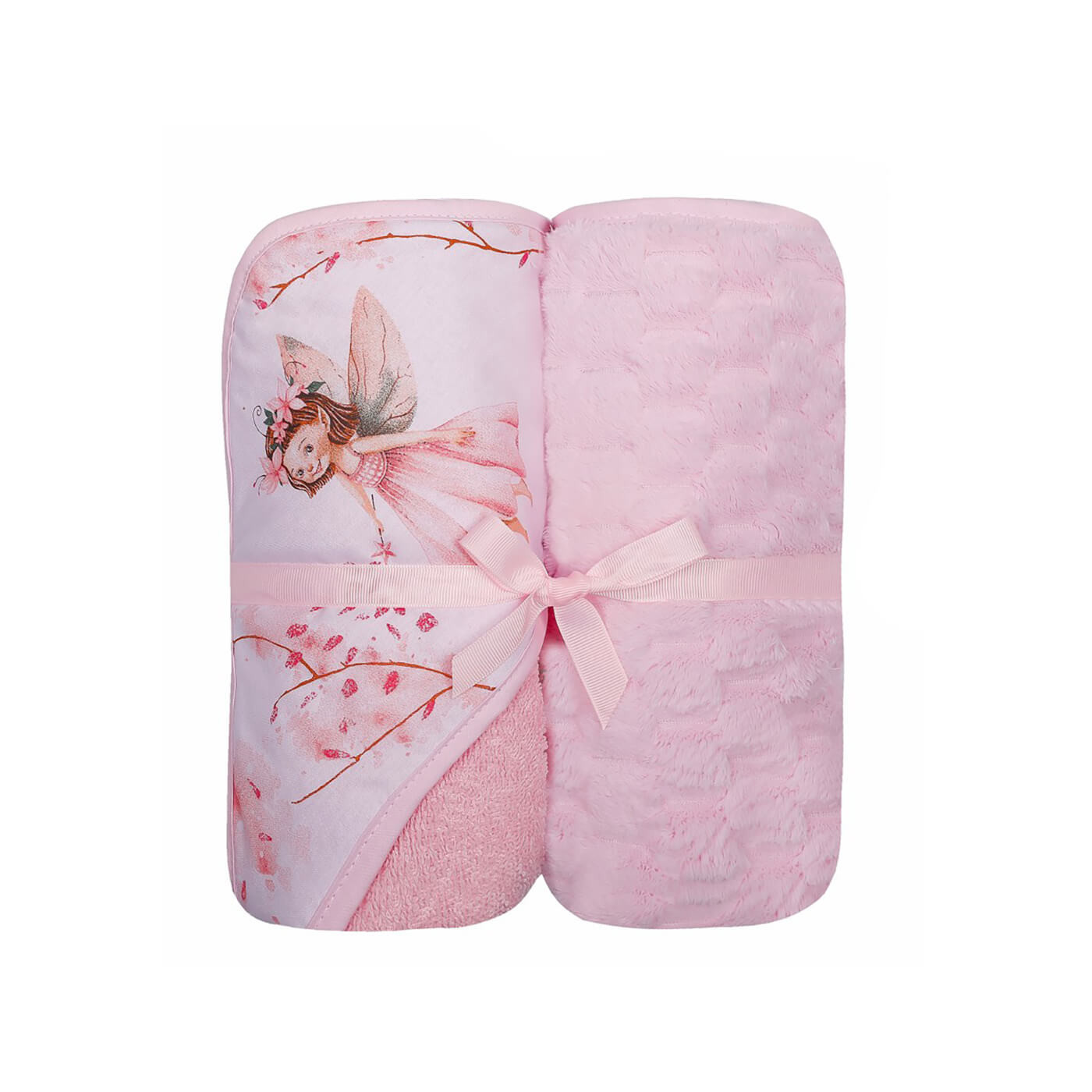 Miękki kocyk Coral 90x80 cm + okrycie kąpielowe z kapturkiem 100x100 cm dwupak | Różowy