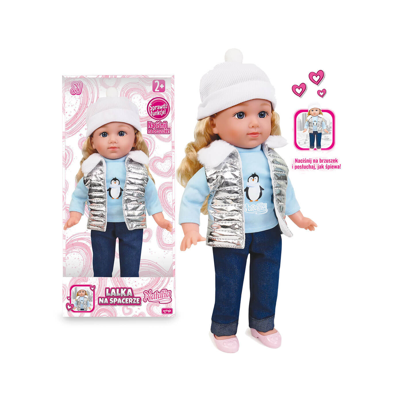 Lalka mówiąca po polsku Natalia 36 cm w zimowym ubranku miękka lalka
