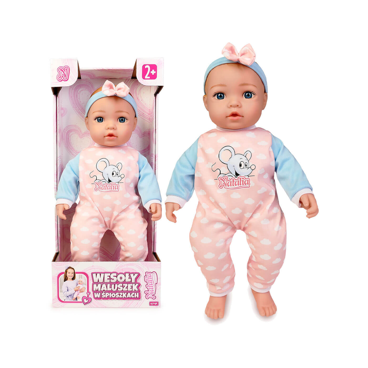 Lalka bobas mówiąca płacze jak niemowlak, miękkie ciało 43 cm Natalia