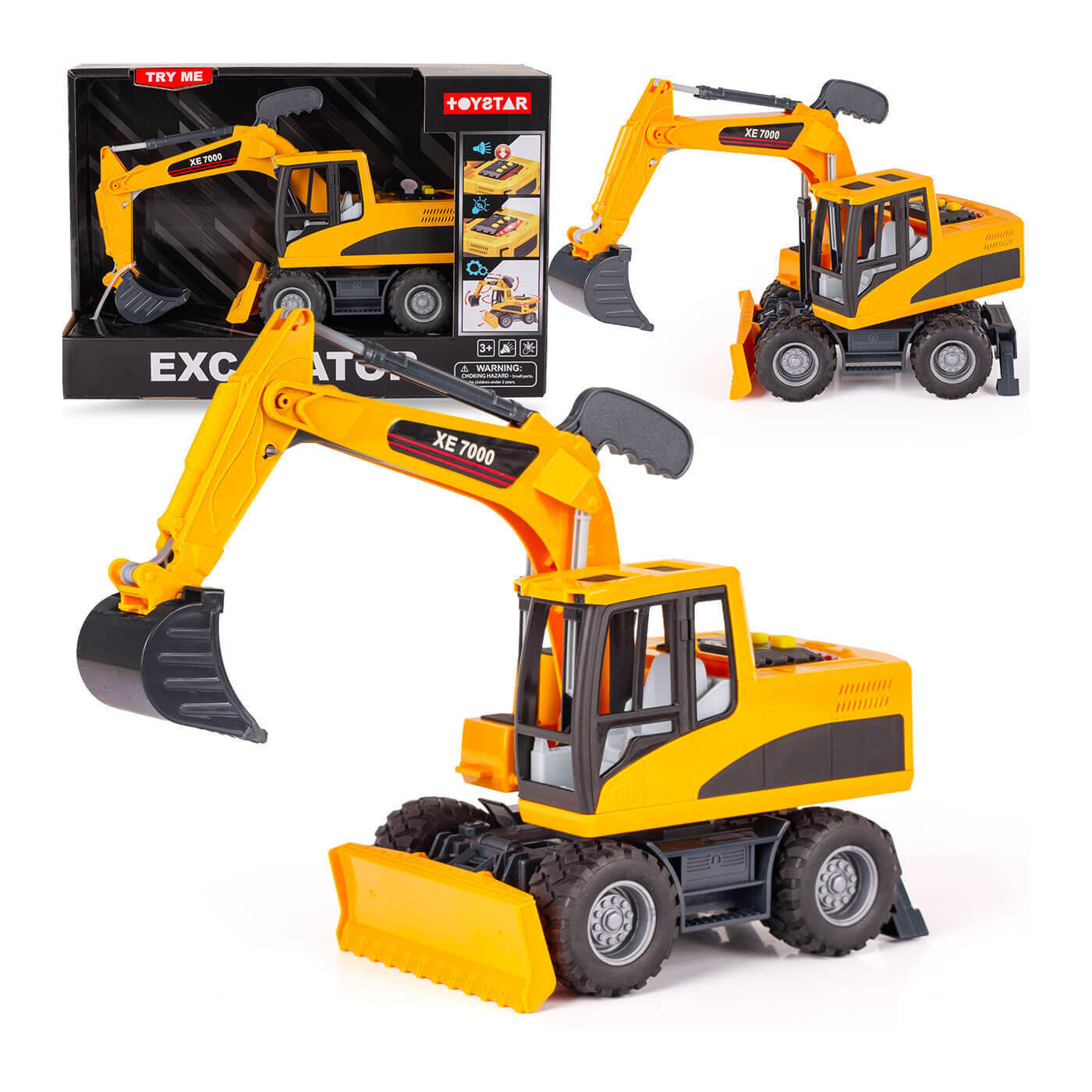 Koparka budowlana - ruchoma Łyżka, 360°, gumowe Koła - zabawka z dźwiękiem