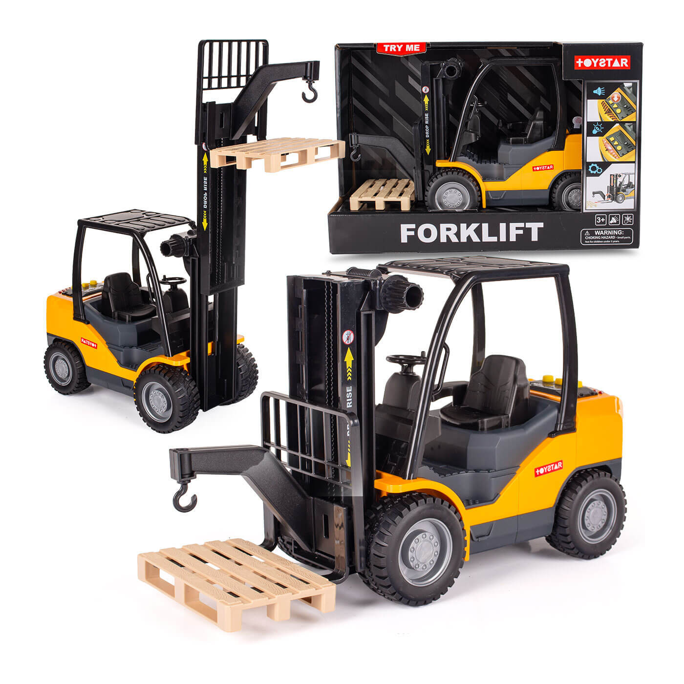 Wózek widłowy zabawka z podnośnikiem regulowanym, widlak światło i dźwięk