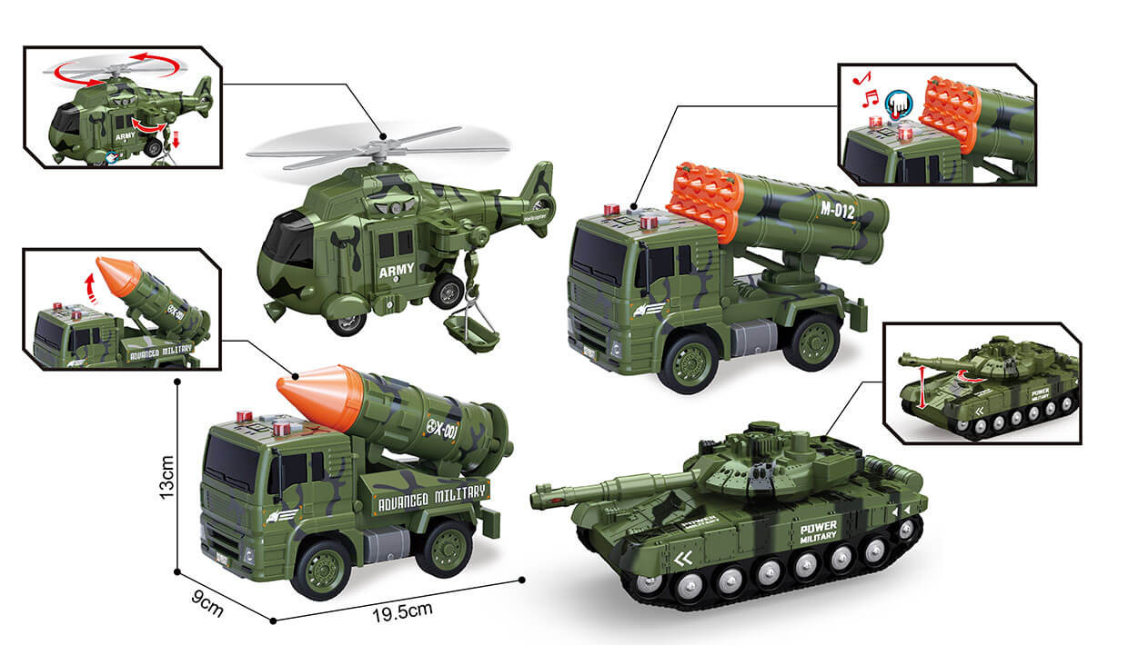 Zestaw pojazdów wojskowych z żołnierzykami
