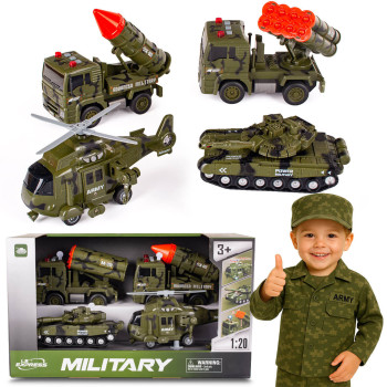 Zestaw wojskowy Pojazdy wojskowe czołg, helikopter ciężarówki 4 el. interaktywne