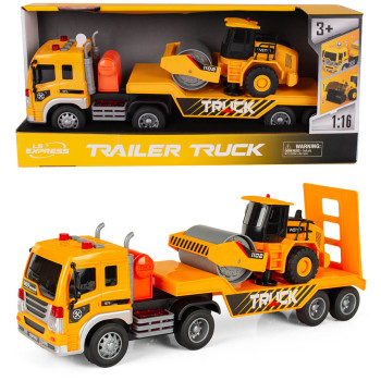 Tir laweta budowlana z walcem z efektami świetlnymi i dźwiękowymi 1:16 – ruchomy, gumowe koła