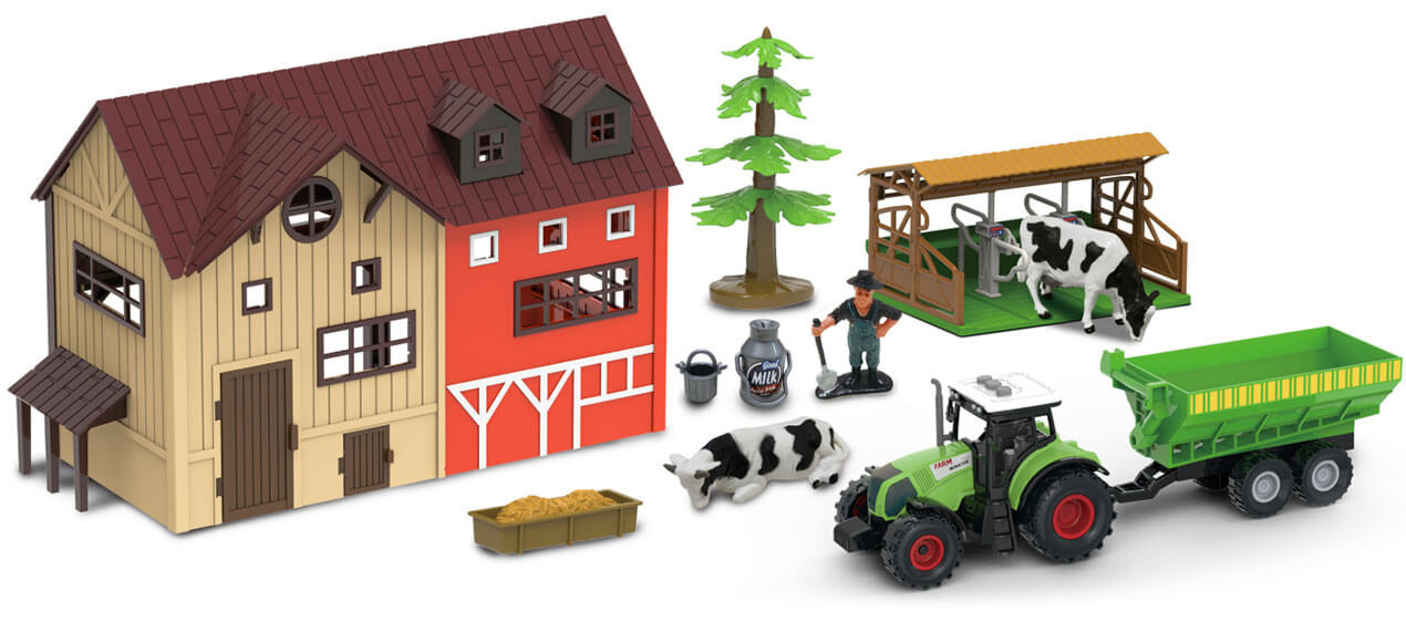 Zestaw duża farma z traktorem i zwierzętami