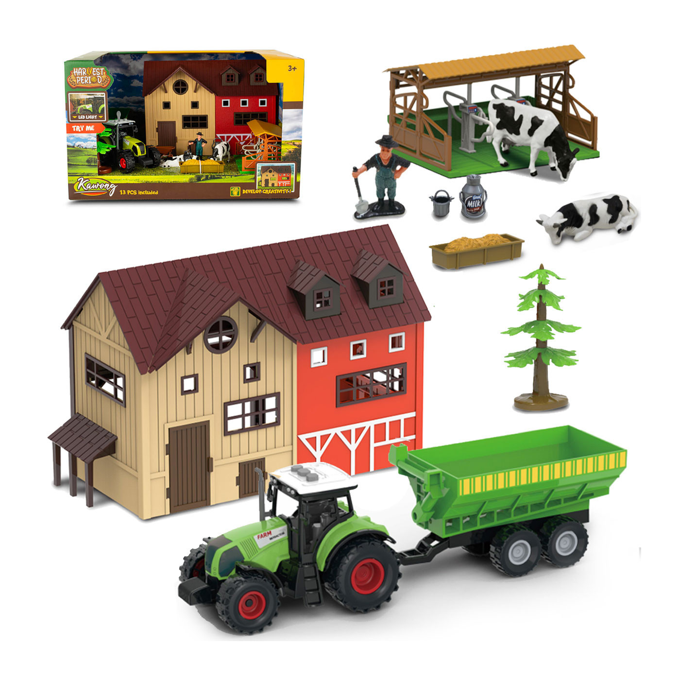 Zestaw Farma traktor rolniczy z przyczepą + zwierzęta z farmerem Duża Zagroda