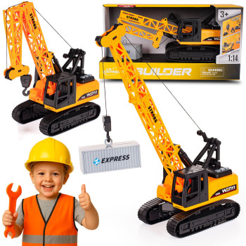 Dźwig budowlany zabawka dla chłopca - ruchome, składane ramie, obrót 360° światła i dźwięki