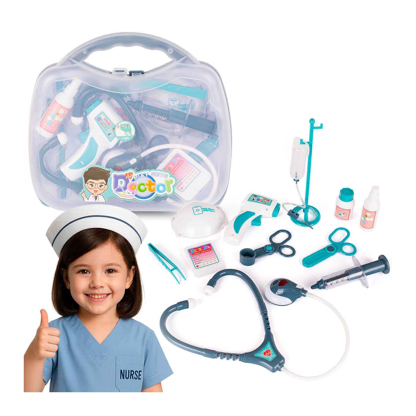 Zestaw małego lekarza w walizce dla dziewczynki, lekarz, doktor na baterie +3