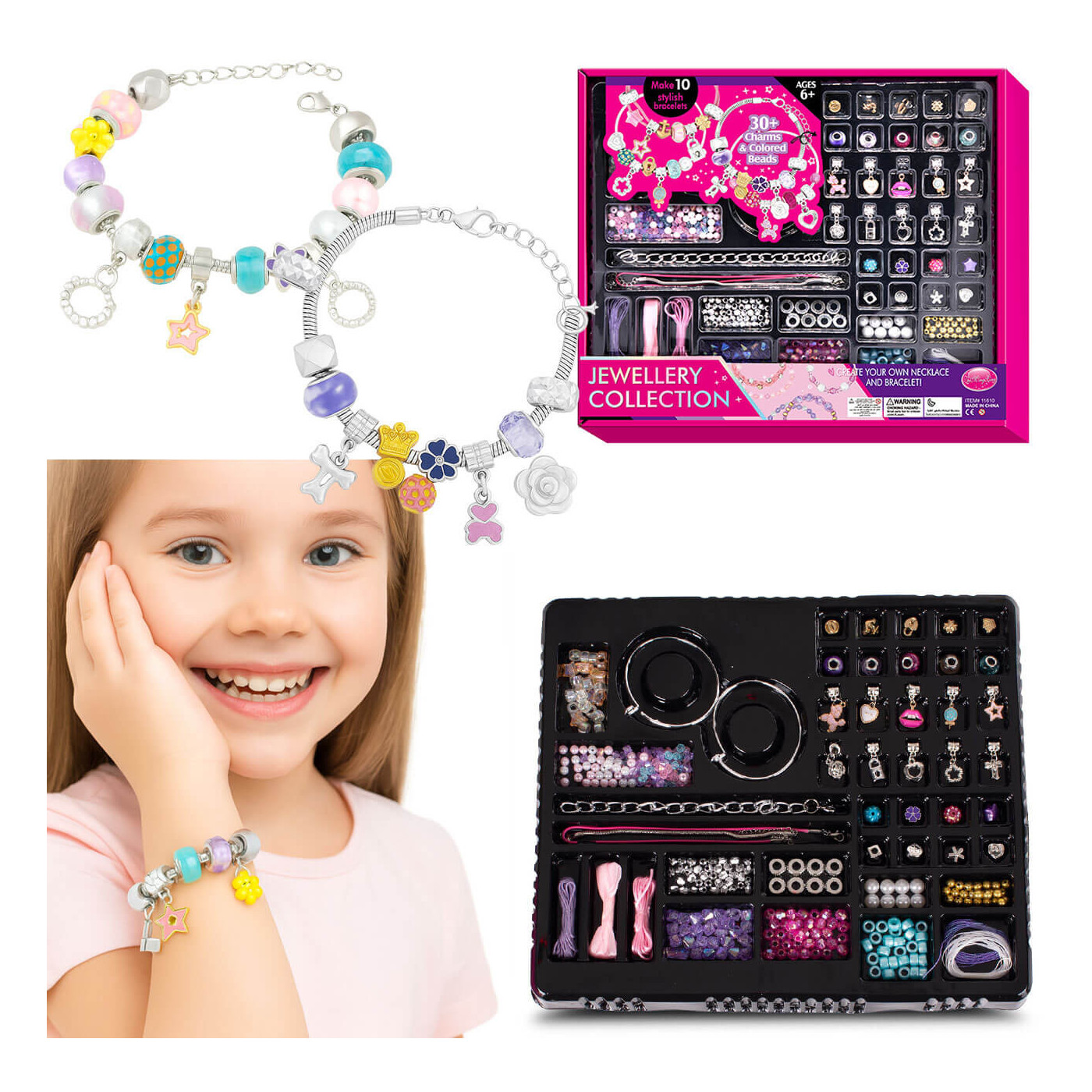 Zestaw do Robienia Bransoletek i Naszyjników CHARMS 336 el. – Koraliki, Zawieszki, Biżuteria DIY dla Dzieci