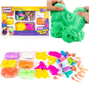 Piasek kinetyczny, magiczna masa plastyczna zestaw z foremkami 900g, 6 kolorów