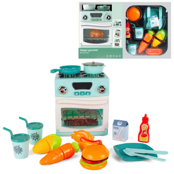 Zabawkowa kuchenka z akcesoriami, warzywa na rzep, garnki interaktywny zestaw kuchenny