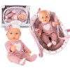 Lalka bobasek 28 cm z nosidełkiem, kocykiem i smoczkiem - zestaw dla dziewczynki