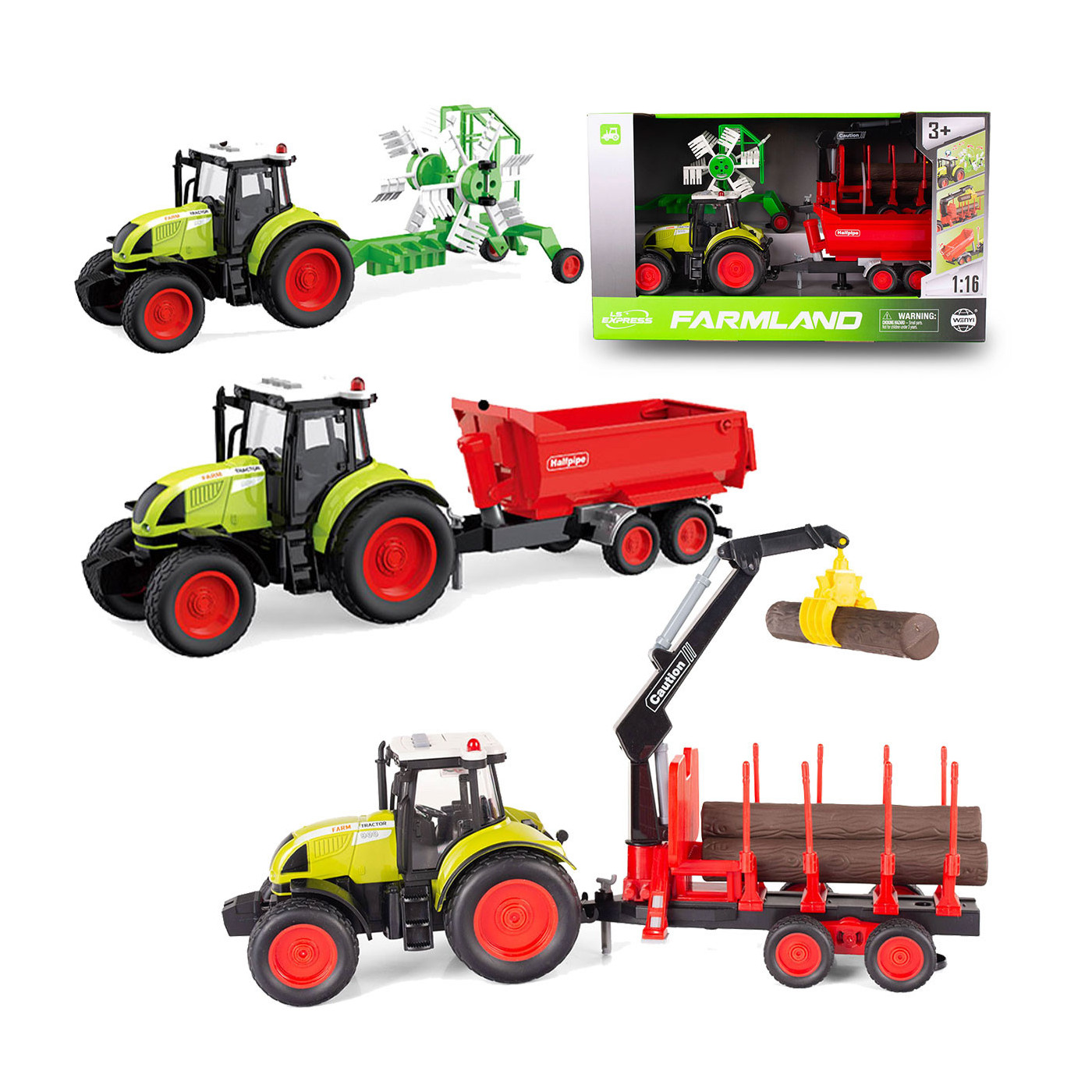 Zestaw 3 Traktorów Rolniczych dla Dzieci z Przyczepami – Światło i Dźwięk Ruchome elementy