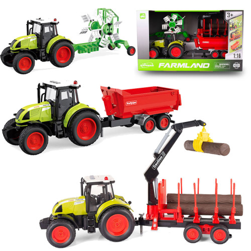 Zestaw 3 Traktorów Rolniczych dla Dzieci z Przyczepami – Światło i Dźwięk Ruchome elementy