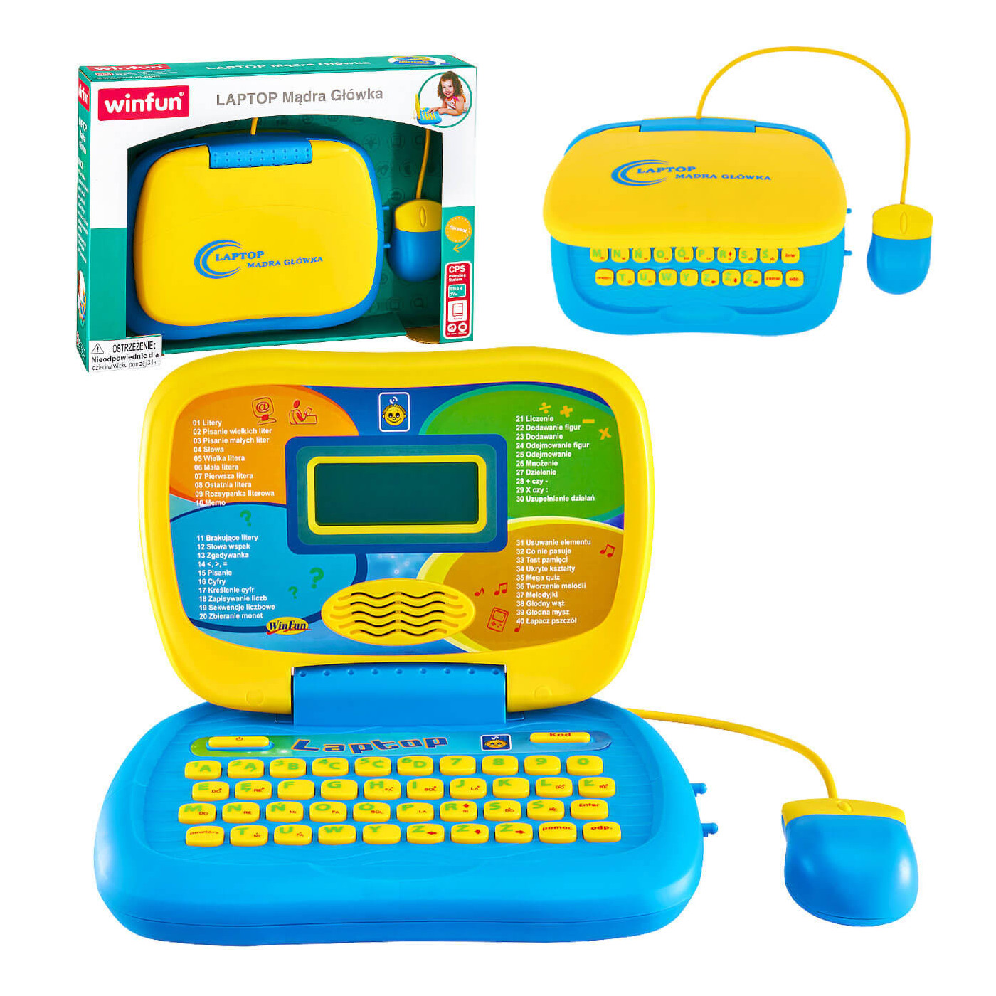Laptop edukacyjny z myszką Mądra Główka Smily Play 3+ – nauka liter, cyfr i matematyki