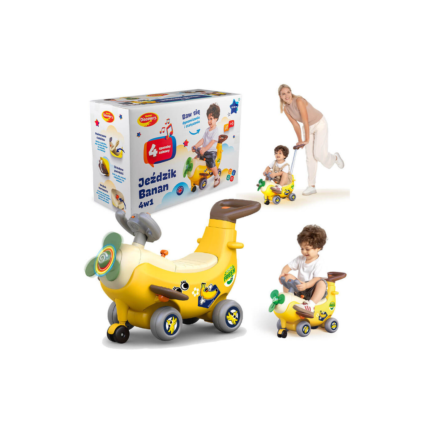 Jeździk Banan 4w1 Dumel Discovery – interaktywny jeździk dla dzieci 12–36 miesięcy