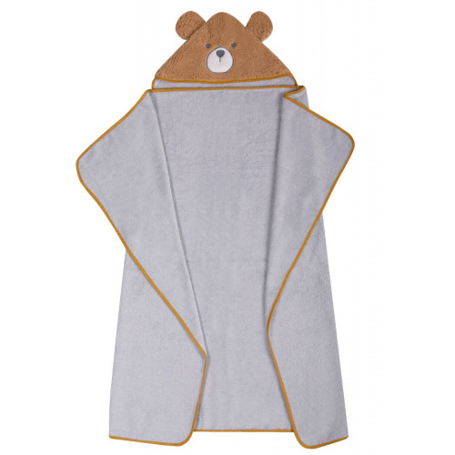 Okrycie kąpielowe z kapturkiem duży ręcznik 120x100 cm 100% bawełna Szary Miś